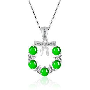 翠莹福天然A货翡翠阳绿圣诞花环吊坠冰种玉石S925银时尚 玉坠D661