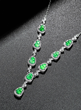 翠莹福高档天然A货翡翠阳绿蛋面吊坠S925银冰种玉石女款套链D634