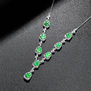 套链D634 翠莹福高档天然A货翡翠阳绿蛋面吊坠S925银冰种玉石女款