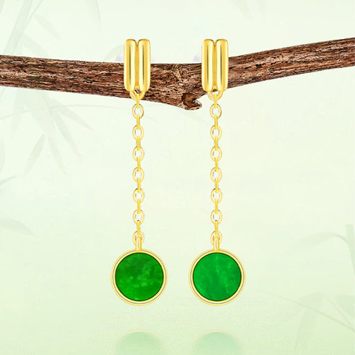 翠莹福天然缅甸A货翡翠花青耳环