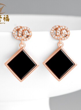 翠莹福S925银镶天然墨翠A货翡翠方形玉石耳环高级感女款耳坠 D342
