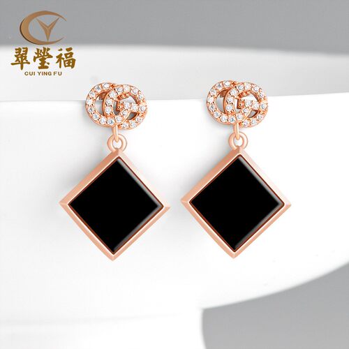 翠莹福墨翠耳环S925银镶
