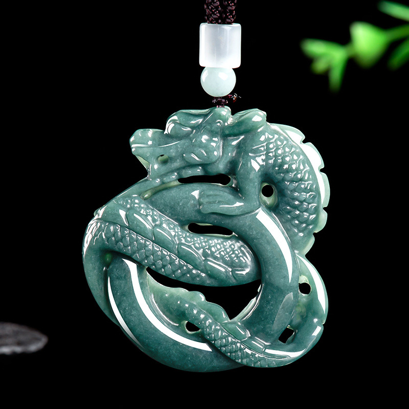 翠莹福天然a货翡翠蓝水龙牌大气生肖龙冰种玉石男士挂件女款 LP80