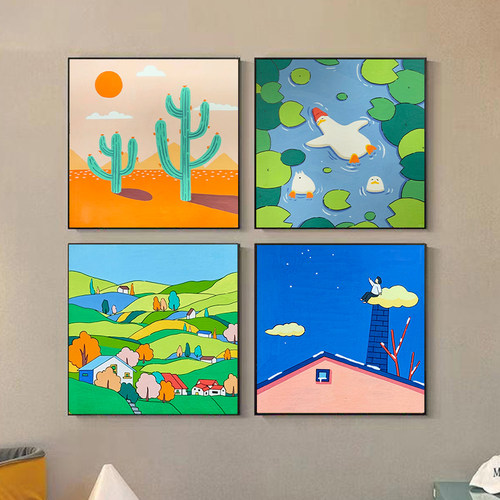 卡通图画数字油画diy填色丙烯颜料涂色简单儿童画轻奢油彩手工画