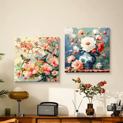 鸟语花香数字油画填色diy手工绘画丙烯涂色填充中国风中式油彩画