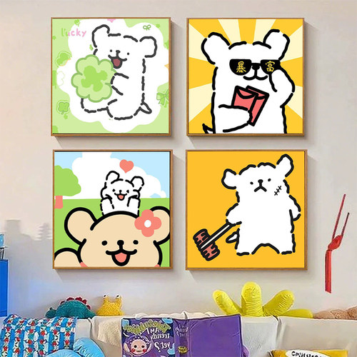 卡通数字油画diy填色儿童卡通手工画画涂鸦小尺寸简单油彩画