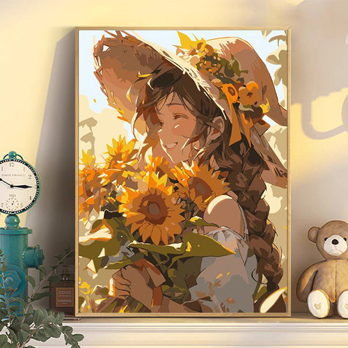向日葵女孩数字油画diy填色卡通动漫手工画画治愈系油彩画装饰画