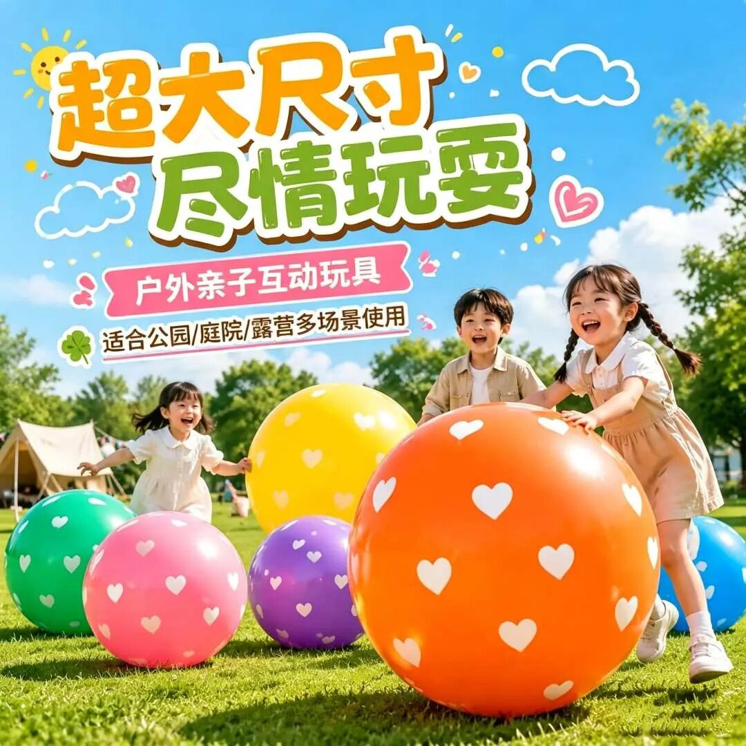 36寸超大爱心乳胶加厚气球户外草坪亲子互动玩具充气彩色场景布置