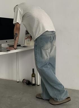 INKNOTS美式复古vintage水洗直筒浅蓝色牛仔裤男女cleanfit裤子潮