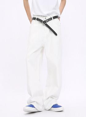 Voguo Relay 基础白色黑色牛仔裤中腰韩版休闲百搭宽松直筒裤男女