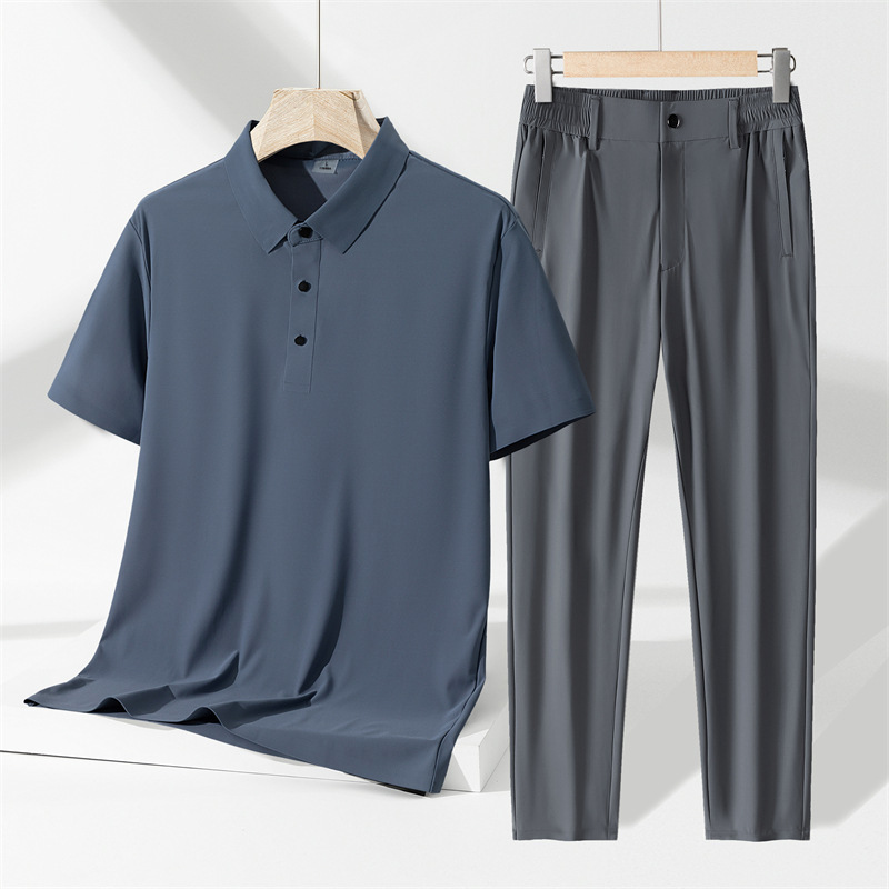 2024夏季新款套装男冰丝男士爸爸装父亲衣服男装运动中老年人夏装