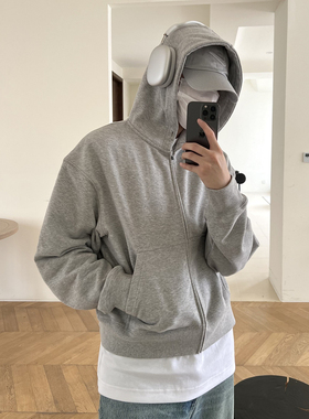 VLABMADE boxy廓形短款宽松基础纯色中性落肩连帽拉链轻抓绒卫衣
