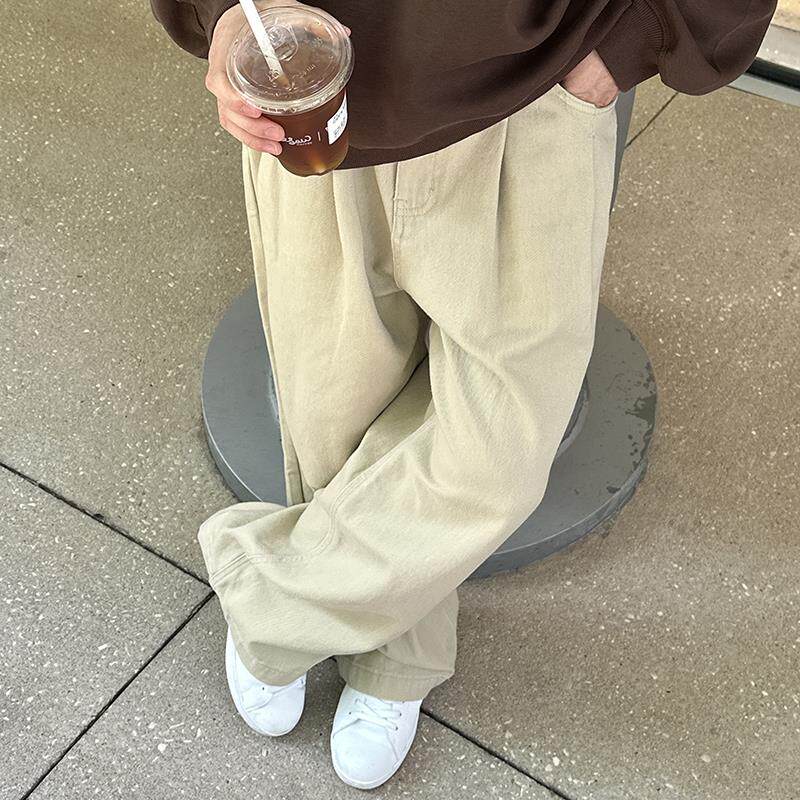 浅卡其纯色休闲裤2025春秋款男生宽松直筒长裤子日系秋季慵懒风