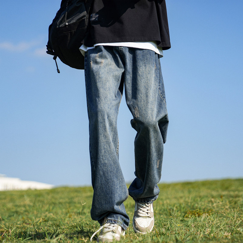 港仔文艺美式水洗牛仔裤男款春秋2026新款直筒工装裤子男生休闲裤