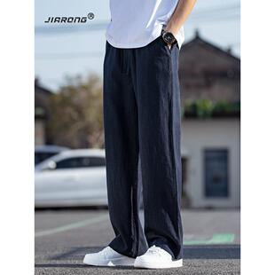 高端亚麻裤男秋季薄款棉麻裤子2025新款男士休闲长裤夏天套装男裤