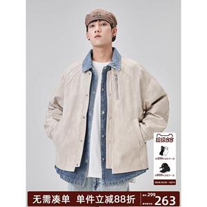 ALLIN 假两件牛仔拼接翻领外套男解构设计感cleanfit潮牌休闲夹克