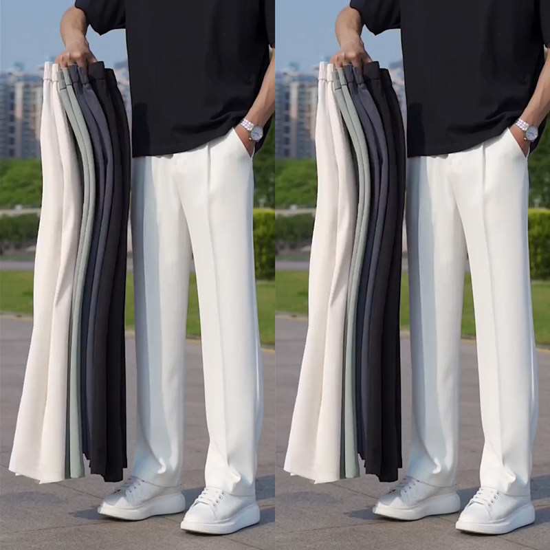 2026新款夏季薄款男士冰丝垂感时尚潮流阔腿裤透气宽松百搭休闲裤