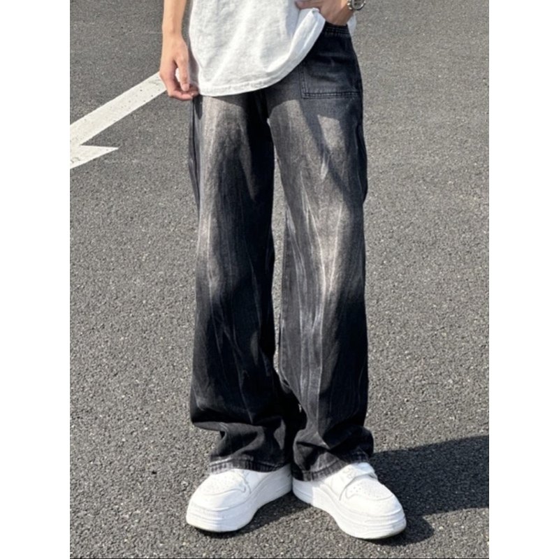 美式复古水洗牛仔裤男潮牌高街重磅高级感宽松阔腿垂感直筒裤长裤