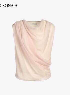 Cello Sonata 26春夏双层纱拼接荡领褶皱针织上衣半裙定制