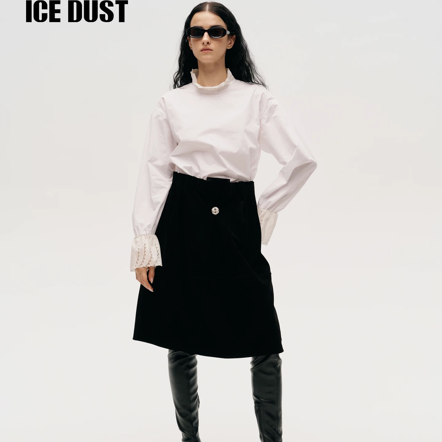 立领花边冬季新款法式白色衬衫