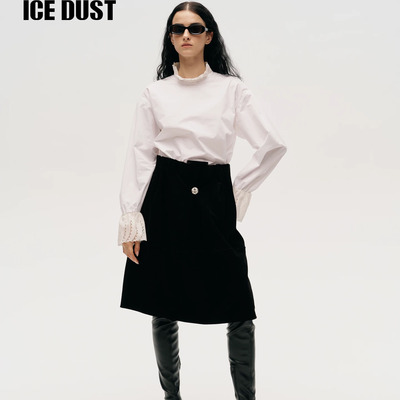 立领花边冬季新款法式白色衬衫