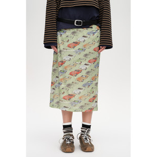 【新品】SHORT SENTENCE短句26春设计师款汽车印花褶皱半身裙