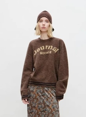 Journal Record秋冬新款优雅复古质感字母提花加厚宽松圆领毛衣