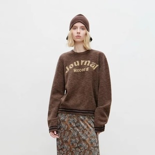 Journal Record秋冬新款优雅复古质感字母提花加厚宽松圆领毛衣
