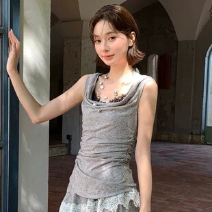 AndAnything 26春夏新款蕾丝边杂色荡领假两件针织背心