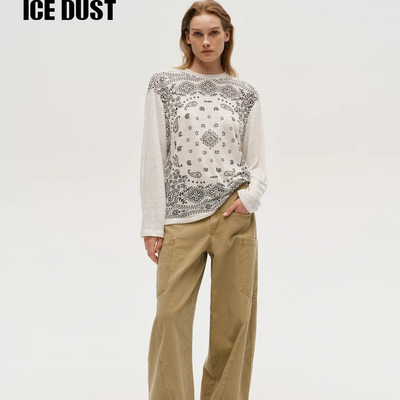 冬季新款圆领宽松打底衫亚麻上衣