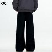 男女复古简约宽松阔腿显瘦立体裁剪休闲长裤 11KN美式 直筒黑色西裤