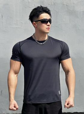 2024速干冰丝短袖男士春夏新款篮球训练跑步健身弹力透气运动T恤