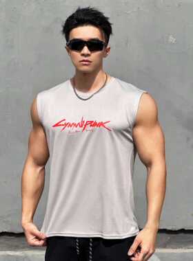 2024夏新款速干运动健身撸铁坎肩宽松印花游戏周边男无袖T恤背心