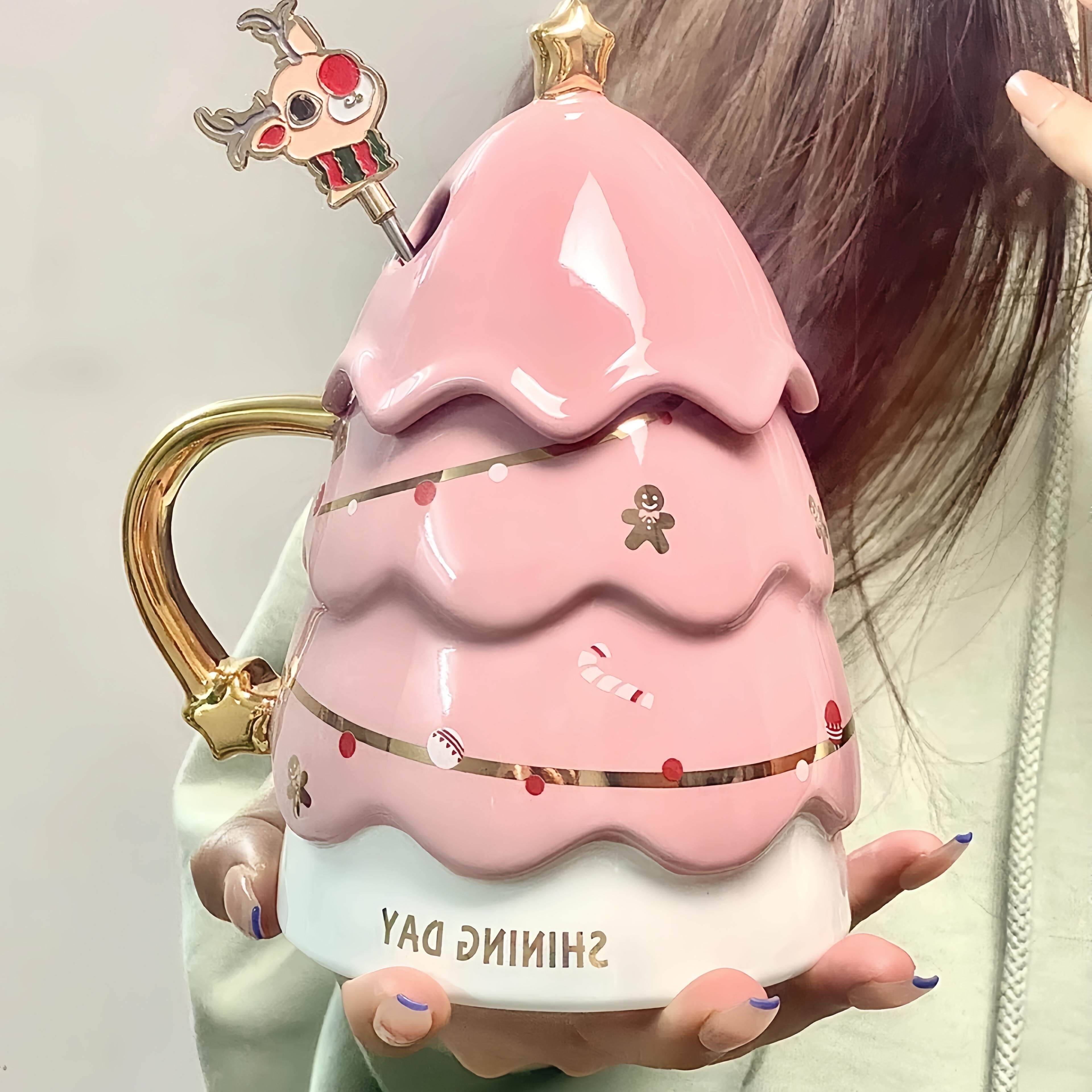 高颜值圣诞节礼物陶瓷马克杯带盖勺送女朋友水杯办公室咖啡杯子款