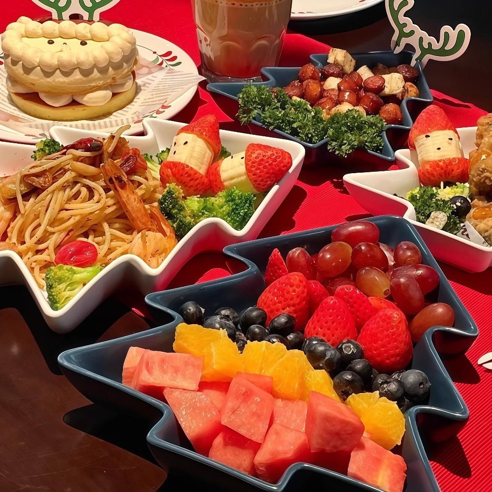 精品创意圣诞树水果盘分格家用零食碟子塑料糖果干果瓜子收纳盒