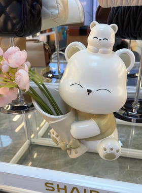 奶油风亲子熊树脂桌面摆件