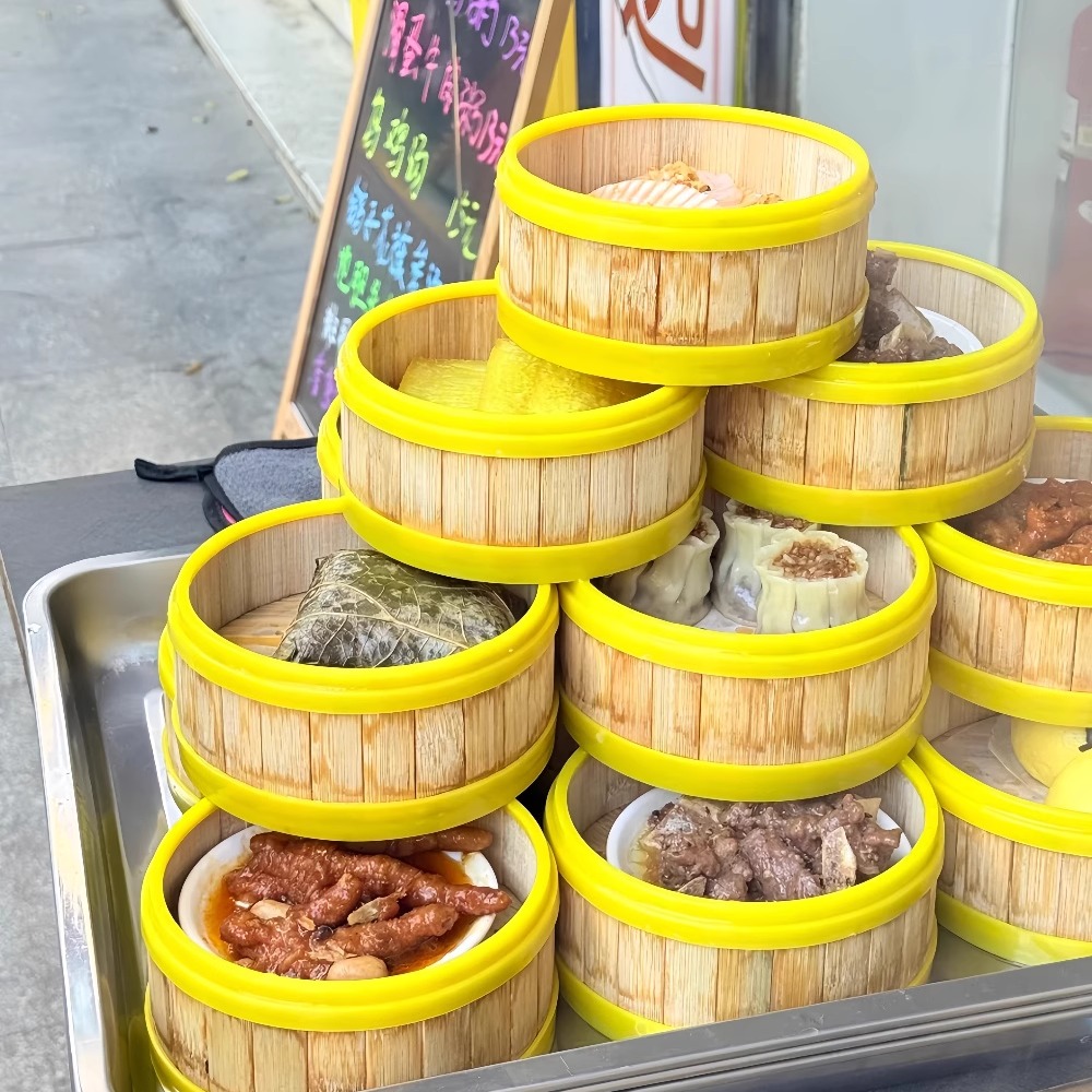 塑料胶边竹蒸笼商用早茶点心