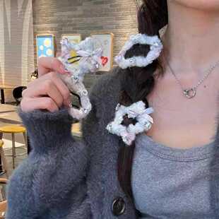 可爱晕染毛线星星水钻蝴蝶结发夹毛绒刘海夹BB夹发卡秋冬侧边夹