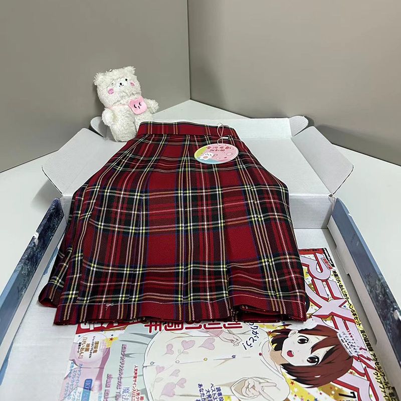 胖薯大码小辣椒原创正品JK制服红格格裙百褶裙校园风学生半身裙女