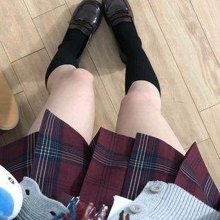 胖薯大码玄红格JK制服裙正版高腰半身裙女校供感红格裙秋冬超仙