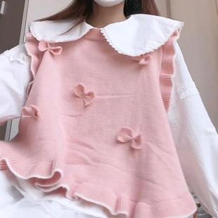 上衣套裝 胖薯大碼 秋冬學院風花朵針織衫 背心毛衣女馬甲娃娃領襯衫