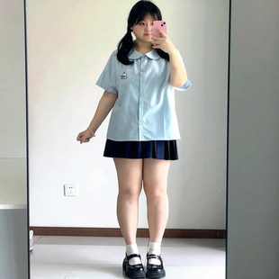 减龄少女上衣 胖薯大码 日系甜美学院风衬衣女2025夏季 学生衬衫 短袖
