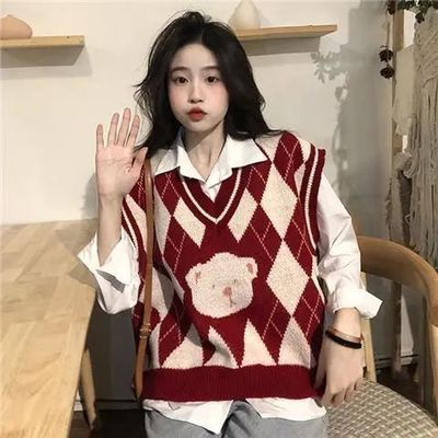 胖MM大码两件套装复古小熊毛衣甜