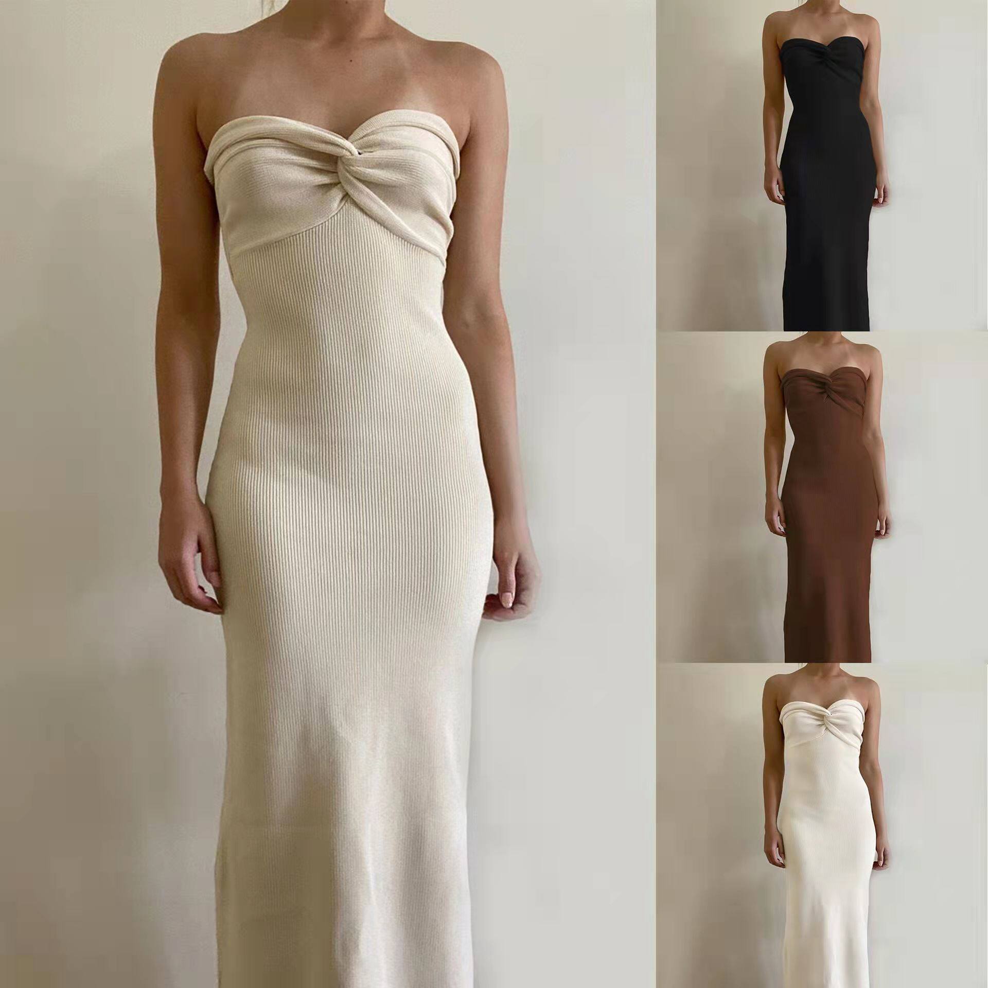 欧美风交叉露肩时尚性感抹胸针织连衣裙 knitted tube top dress