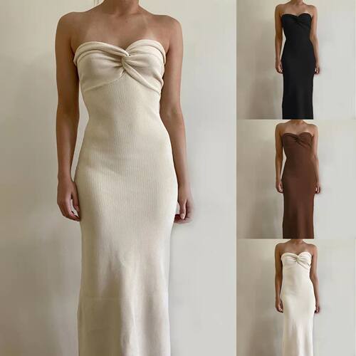 欧美风交叉露肩时尚性感抹胸针织连衣裙 knitted tube top dress