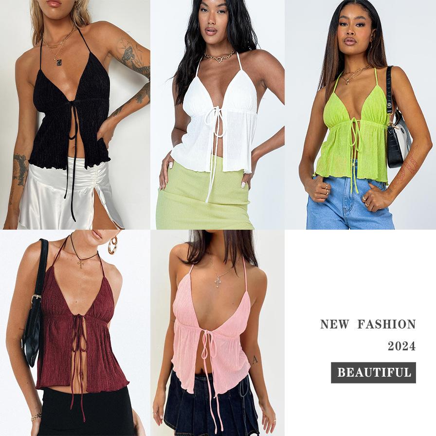 Women's tank top with sexy lace up drawstring top