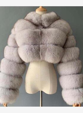 欧美短皮草外套女 шуба куртка жен fur coat women
