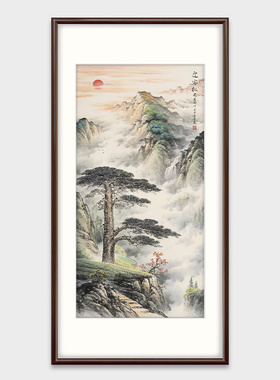 手绘迎客松国画新中式玄关装饰画饭厅走廊壁画办公室挂画山水画