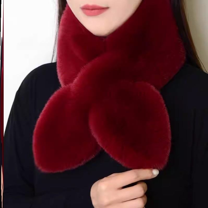 围巾女冬款加厚保暖仿獭兔毛围脖百搭护颈毛绒交叉围巾男女士通用
