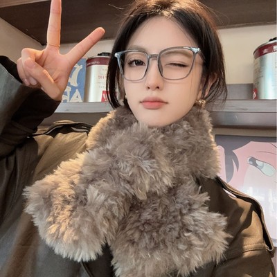 秋冬毛绒交叉围脖加厚保暖护颈